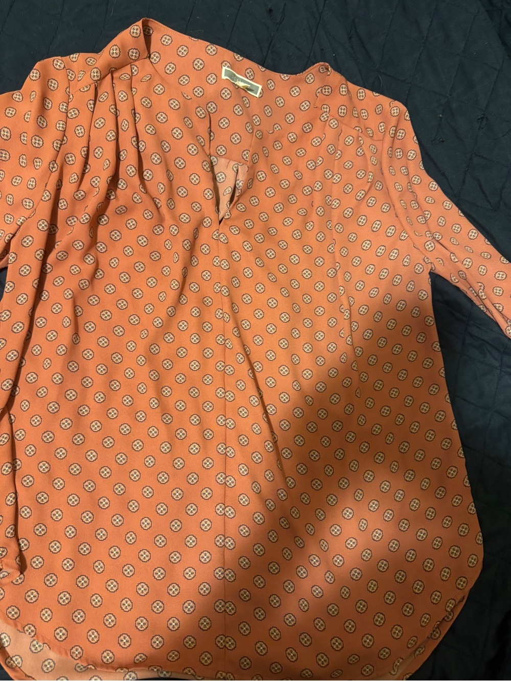 Pleione Rust Coral Printed V-Neck Blouse